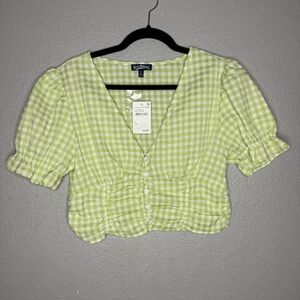 Nordstrom Green Gingham Button-Up Top